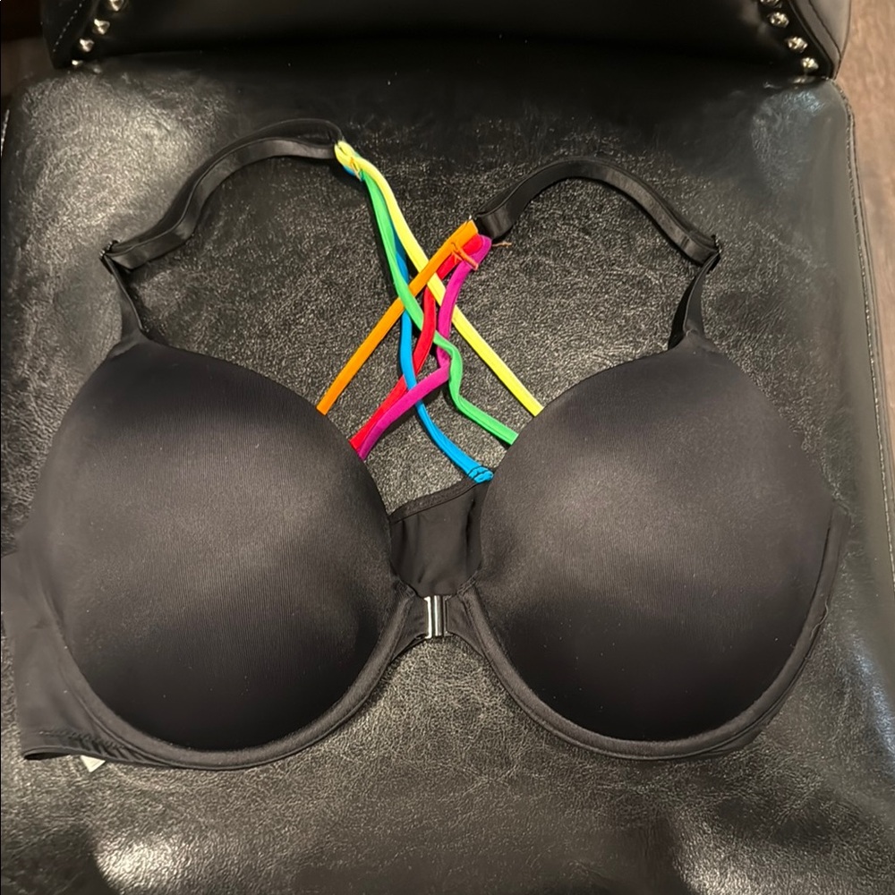 PINK Victoria's Secret Black Bra with Colorful Straps